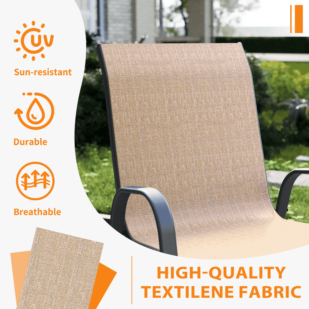 ELPOSUN Patio Chairs Set of 4, Outdoor Stackable Dining Chairs for All Weather, Breathable Garden Outdoor Furniture for Backyard Deck,Khaki