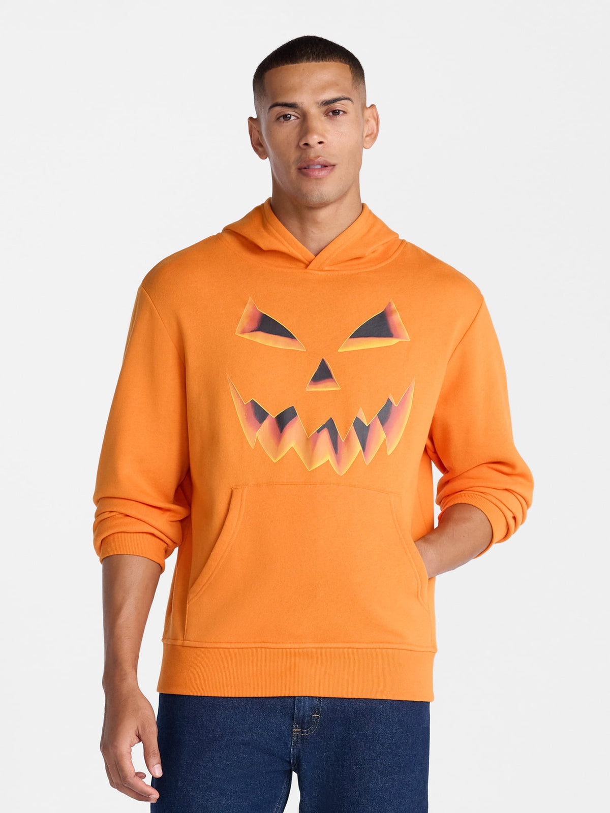 Halloween Oversized Fit Jack O'Lantern Pumpkin Graphic Fleece Hoodie Sweatshirt, Men's Sizes XS-4XLT