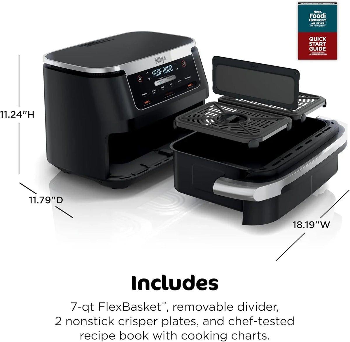Ninja Foodi 10 QT 6-in-1 DualZone Smart XL Air Fryer, 2 Independent 5 QT Baskets, Grey - DZ550