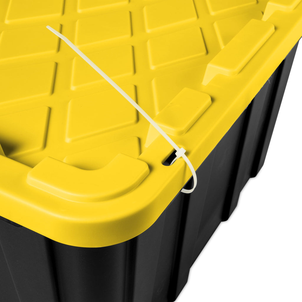 Sterilite 27 Gal Large Plastic Industrial Storage Bin with Snap-Fit Lid, Black and Yellow, 6 Pack