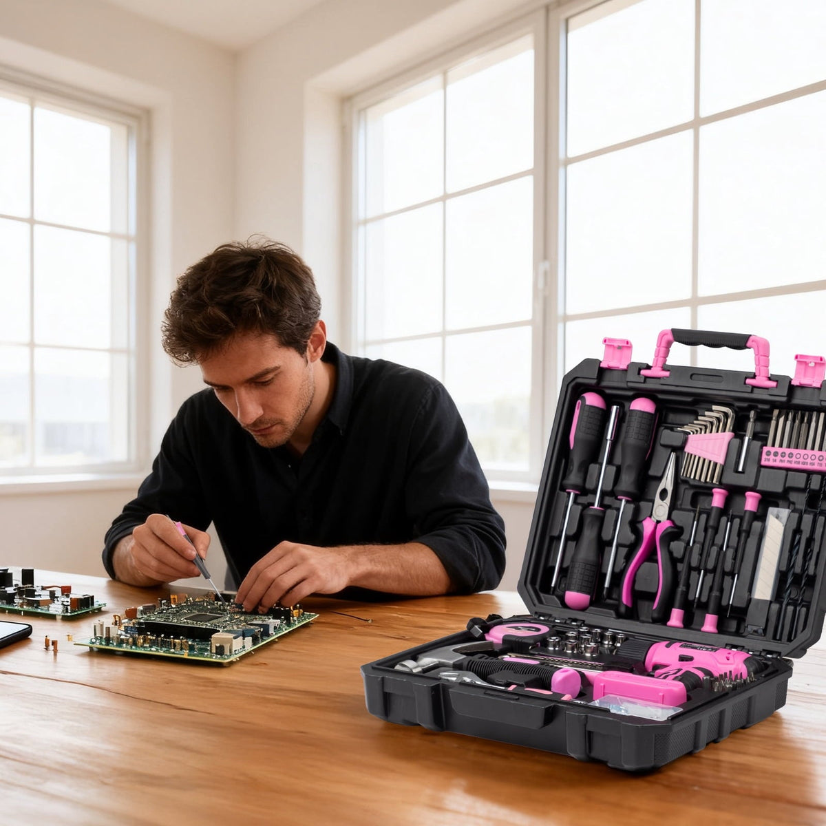 UBesGoo 146pcs Power Tool Combo Kits with 8V Cordless Drill, 10MM 3/8'' Keyless Chuck, Professional Home Household Kit DIY Hand Tool Set