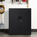 Metal Storage Cabinet, Locking Storage Cabinet with Adjustable Shelves, 36.2" H Steel Cabinet for Garage, Home, Office, Utility Room-Black