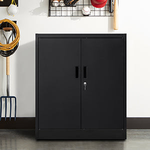 Metal Storage Cabinet, Locking Storage Cabinet with Adjustable Shelves, 36.2" H Steel Cabinet for Garage, Home, Office, Utility Room-Black