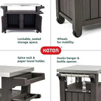 Keter Outdoor Rolling Prep And Bar Cart, Resin - Dark Brown