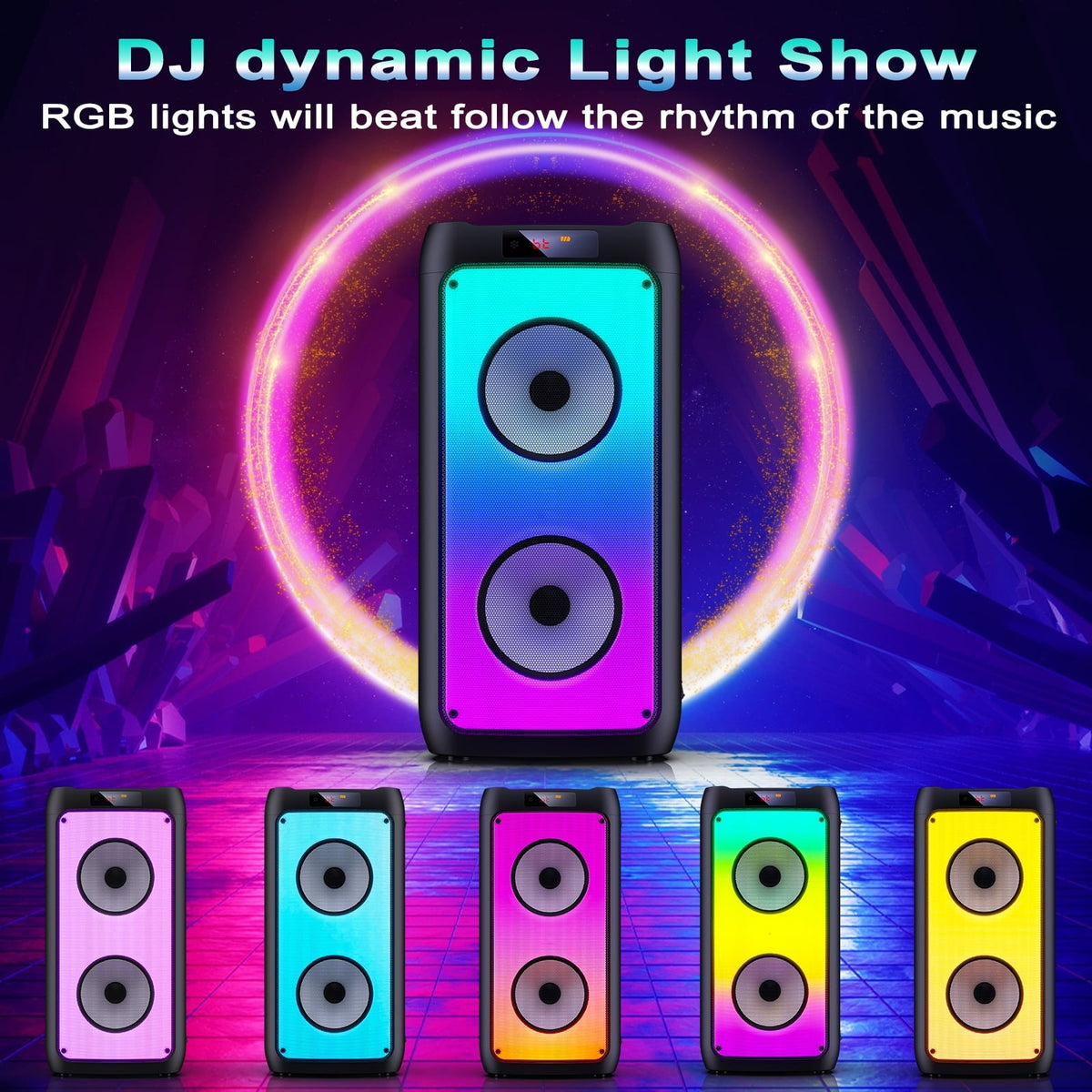 JYX Karaoke Machine, Home Karaoke Party Speaker for Adults, Bluetooth Speaker with 2 Microphone, Dazzling Light