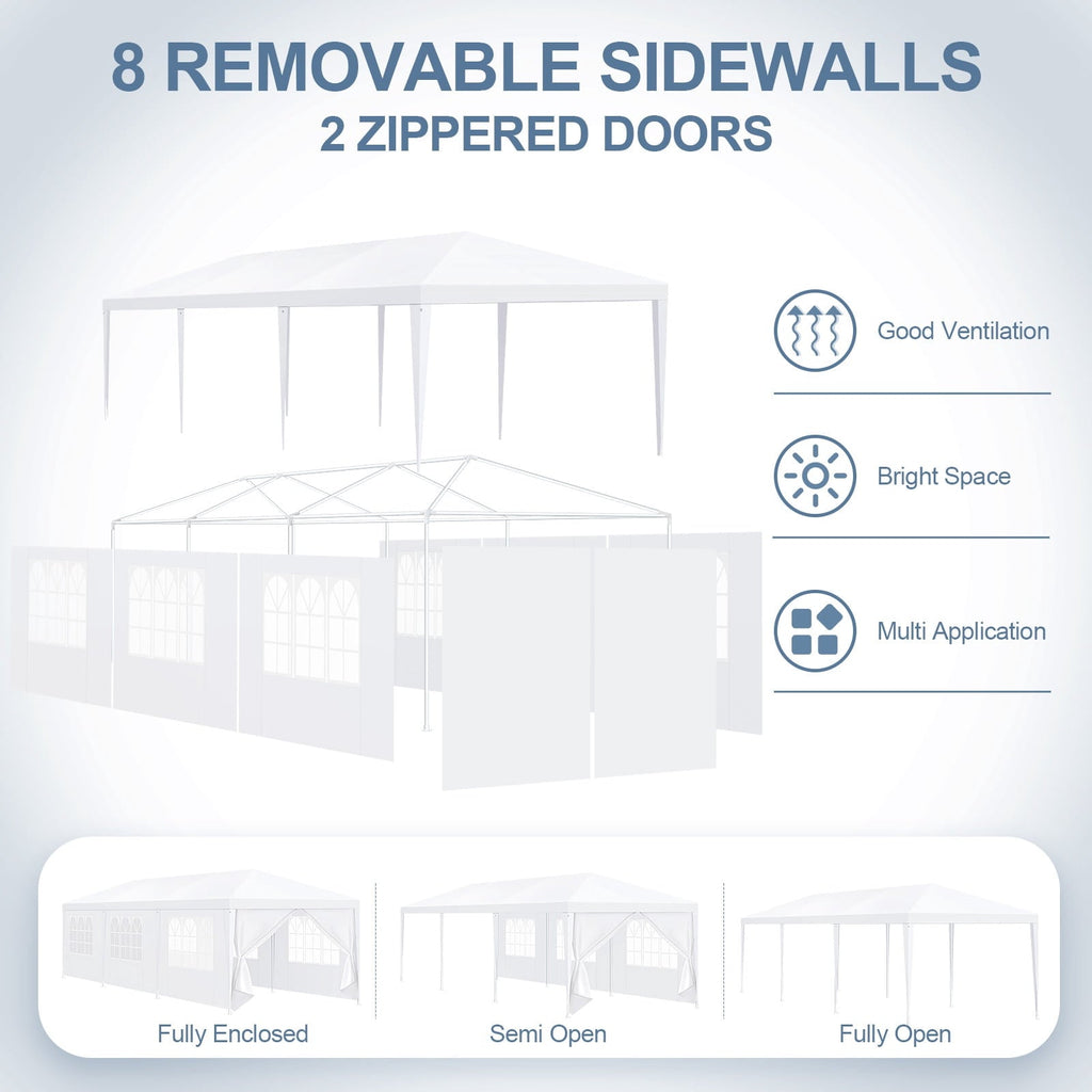 COBIZI 10x30FT Party Tent with 8 Removable Sidewalls, Waterproof & UPF 50+ Outdoor Canopy for Weddings, BBQ, Trade Shows & Events, White