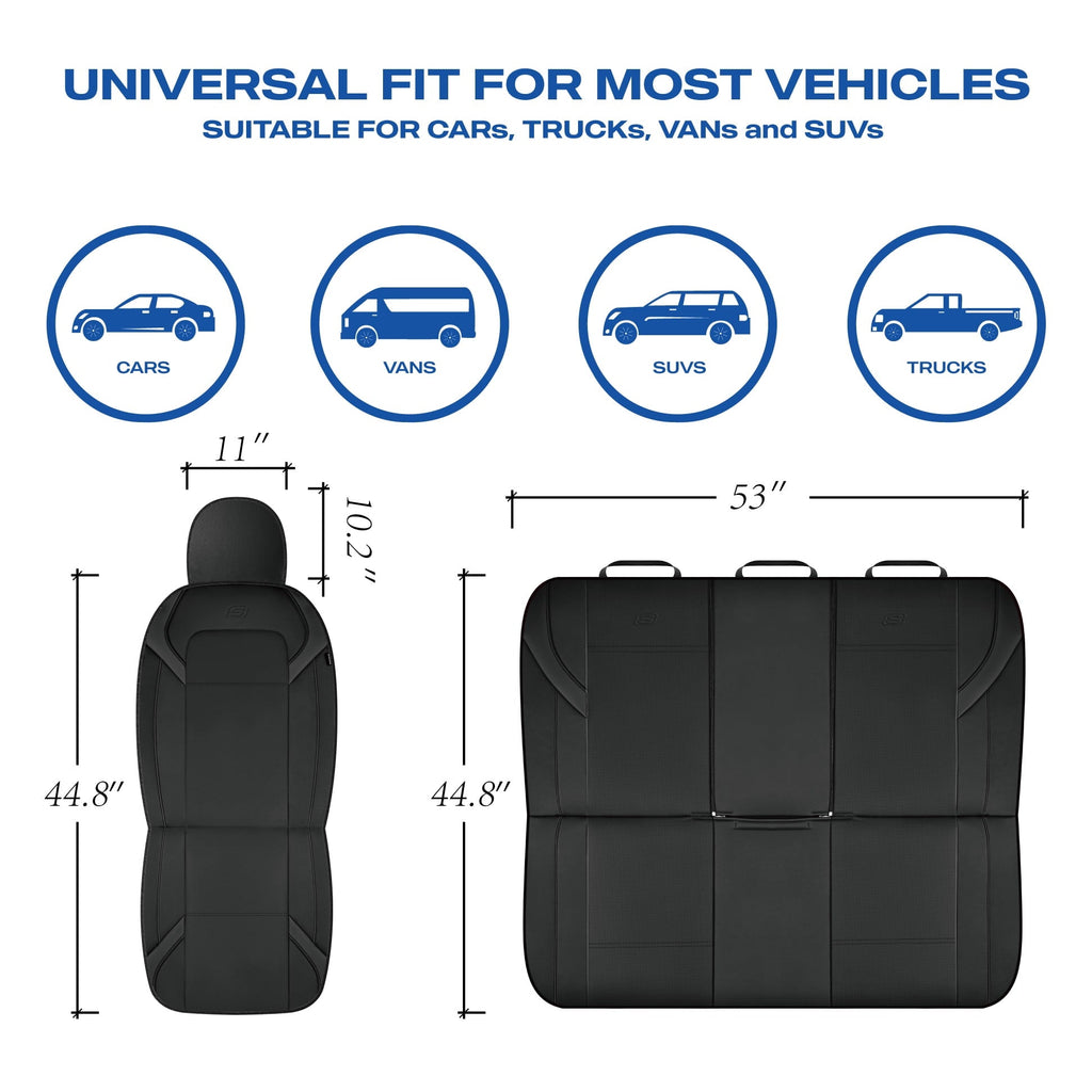 Skechers Premium Leather Car Seat Cover – Front Seat, Durable, Breathable, Universal Fit for Cars, SUVs, and Trucks - Black