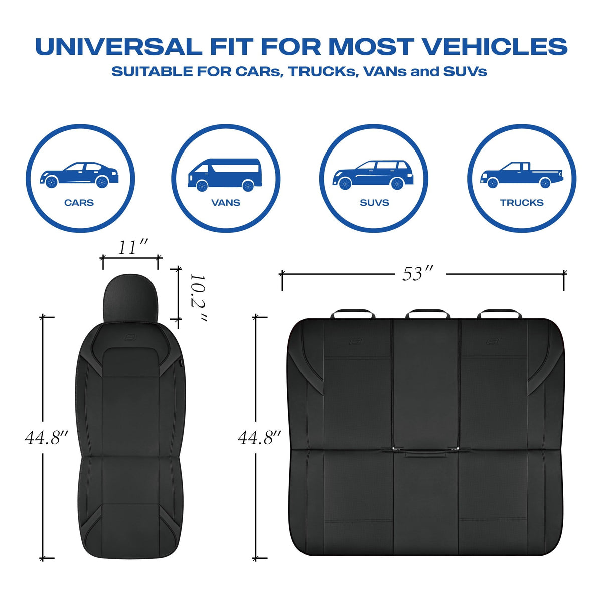 Skechers Premium Leather Car Seat Cover – Front Seat, Durable, Breathable, Universal Fit for Cars, SUVs, and Trucks - Black