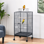 Yaheetech 40" H Wrought Iron Bird Cage with Open-Top Design & Rolling Stand Black