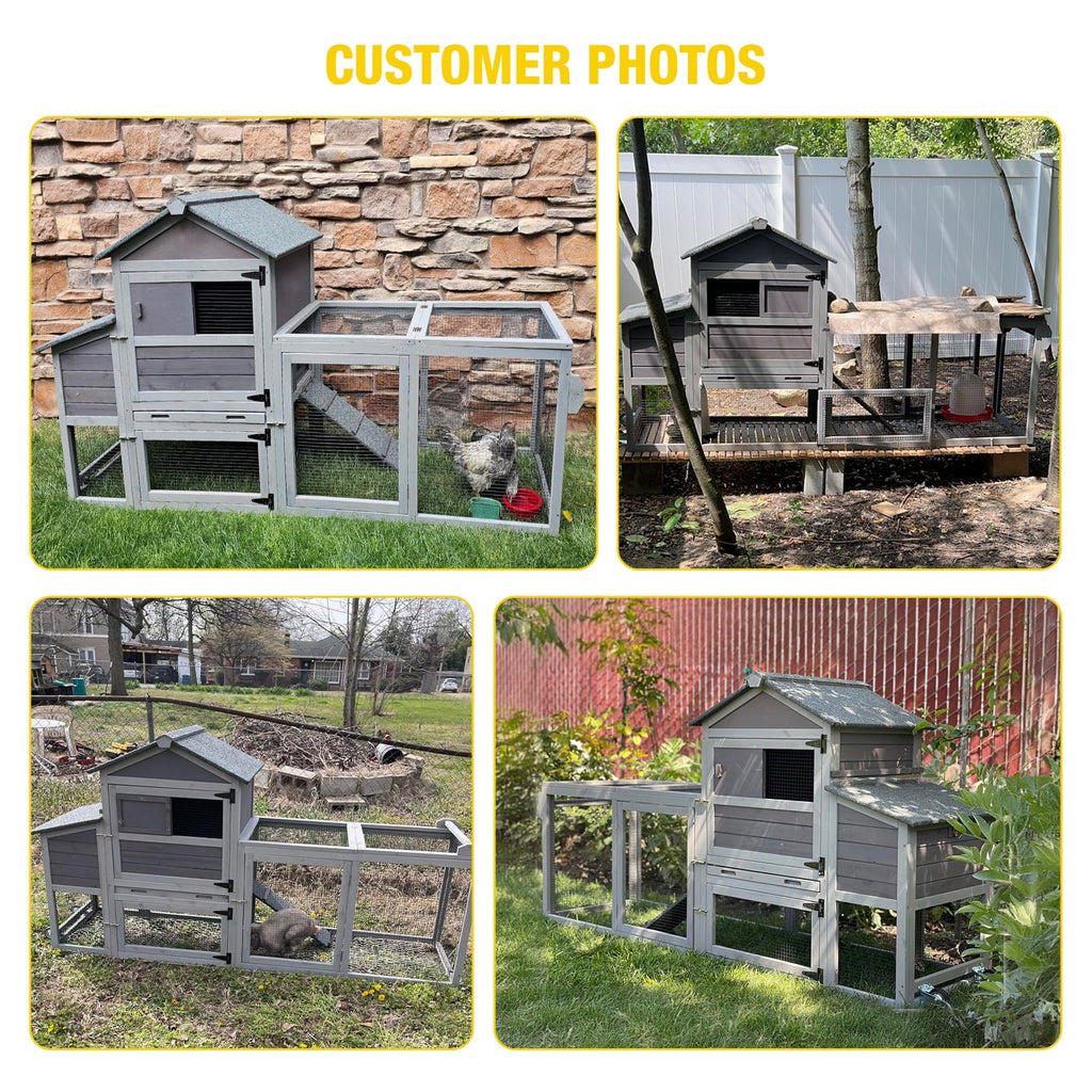 Aivituvin 82.4" Chicken Coop with Wheels, Large Hen House with Run, Chicken Cage for 4-6 Chickens, Weatherproof Asphalt Roof, Nesting Box & Pull-Out