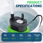 LAANPOLE Pool Cover Pump Above Ground - Submersible Sump Pump, Swimming Water Removal Pumps, with Drainage Hose & 25 Feet Extra Long Power Cord, 850
