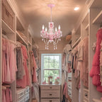 Small Pink Chandelier, 4-Light Acrylic Crystal Ceiling Lights for Girls Bedroom, Nursery, Playroom