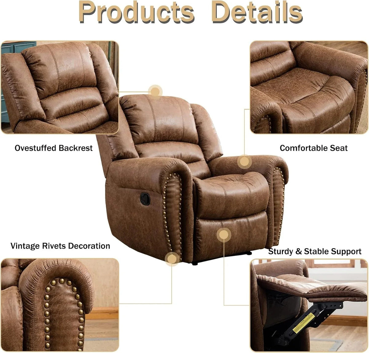 CANMOV Manual Recliner Chair, Nut Brown