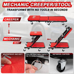 36 inch Foldable Creeper Seat, 2 in 1 Rolling Folding Car Creeper/Stool, 6 Pcs 2" Casters, 330 Lbs Weight Capacity, Wheels for Garage, Shop, Auto