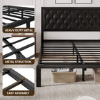 Lifezone Bed Frame with Upholstered Headboard, Queen, Metal Support, No Box Spring Needed, Modern Black