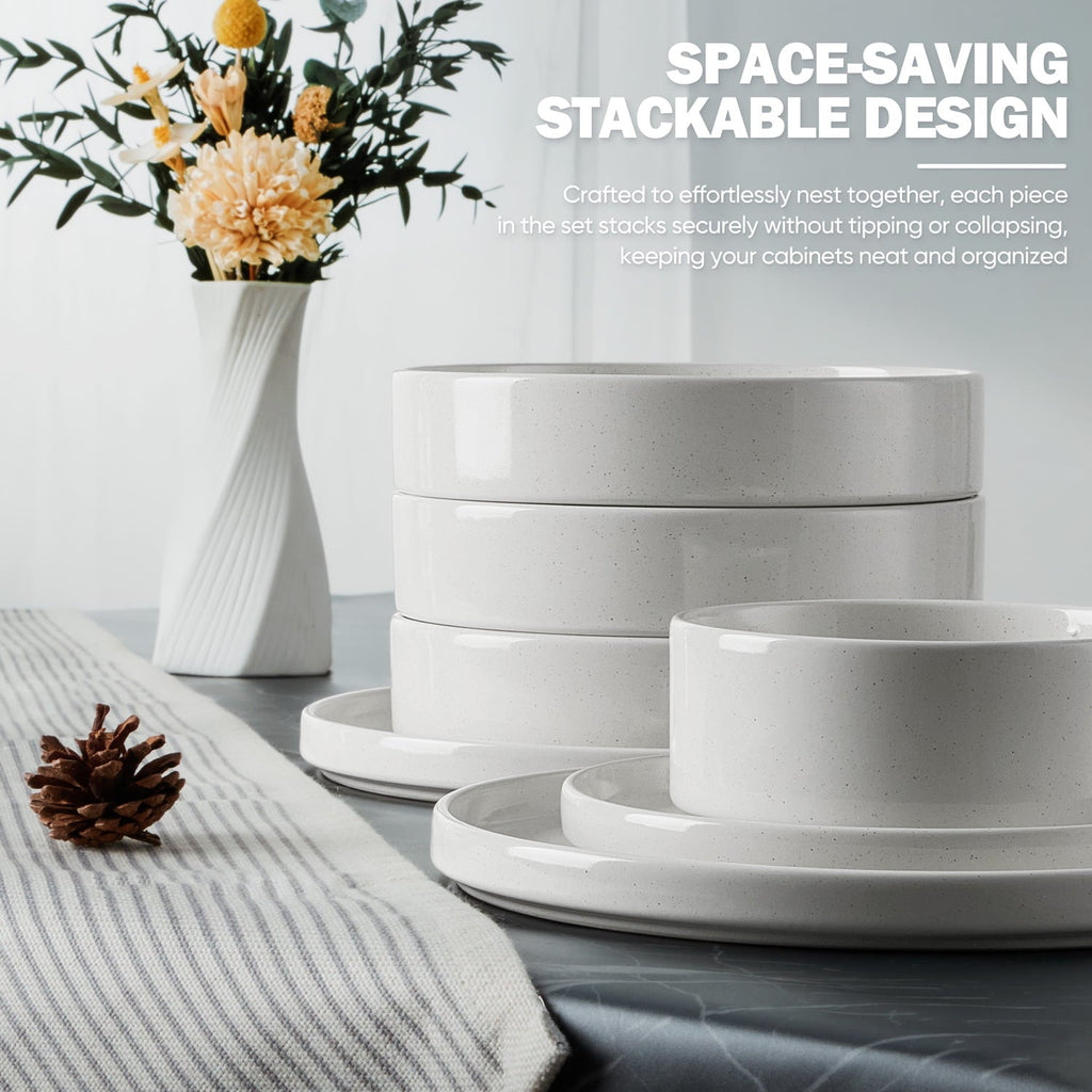Vesteel 16 Pieces Dinnerware Sets, Premium Stoneware Dishes Set for 4, Speckled Plates and Bowls Set for Home Restaurant, Microwave and Dishwasher