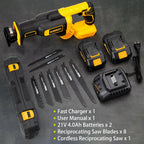 21V Brushless Reciprocating Saw,2×4.0Ah Battery Cordless Power Sawzaw 28mm 3500 SPM High-Performance Saws with 12 Saw Blades, Recíproca for Heavy