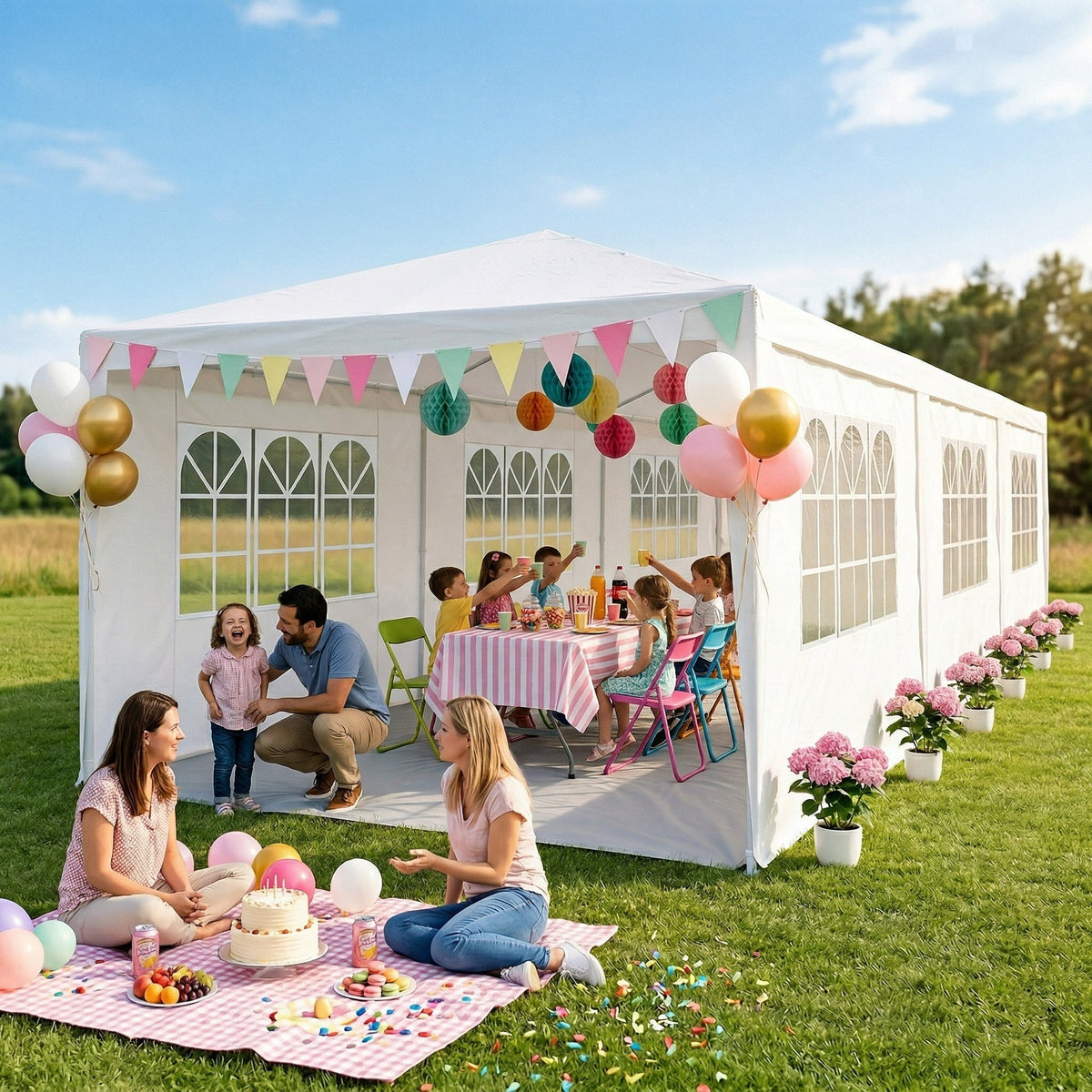 COBIZI 10x30FT Party Tent with 8 Removable Sidewalls, Waterproof & UPF 50+ Outdoor Canopy for Weddings, BBQ, Trade Shows & Events, White