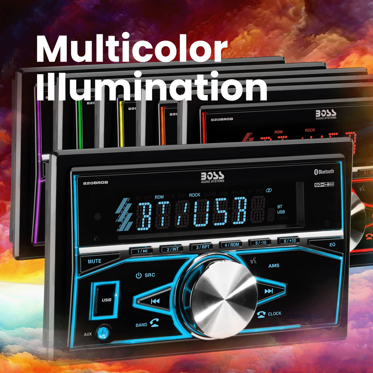 BOSS Audio Systems 820BRGB Car Stereo - Double Din, Bluetooth, No CD DVD Player, AM/FM Radio Receiver, Multi Color Illumination, Wireless Remote
