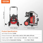 VEVOR Drain Cleaner Machine 100FT x 1/2 Inch, 550W, 8 Cutters, Red + Black