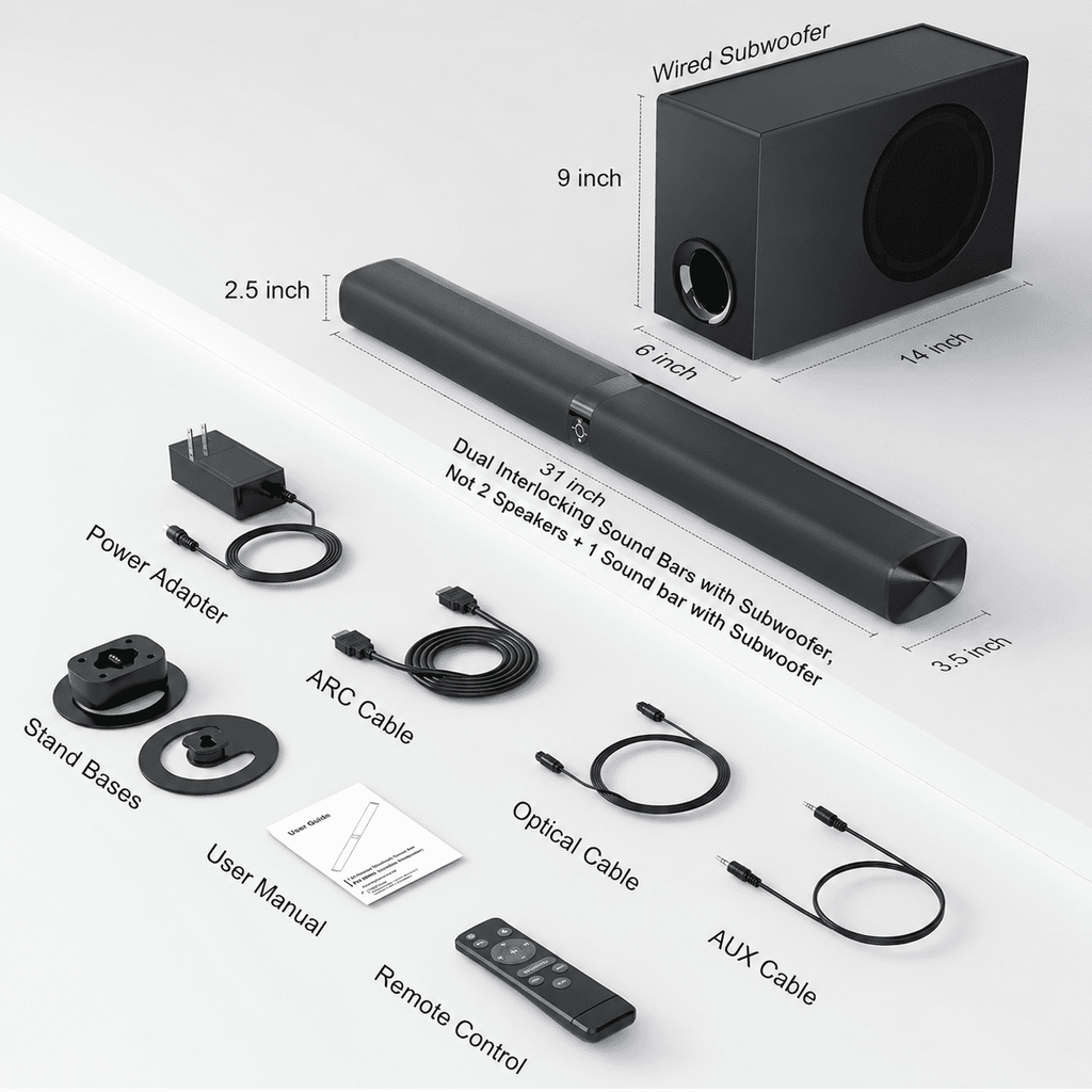 Cowin Sound Bar for Smart TV, 110W Sound Bar with Subwoofer, 2 in 1 Detachable Bluetooth Soundbar for TV with Deep Bass & Volume Boost & 3 Equalizer