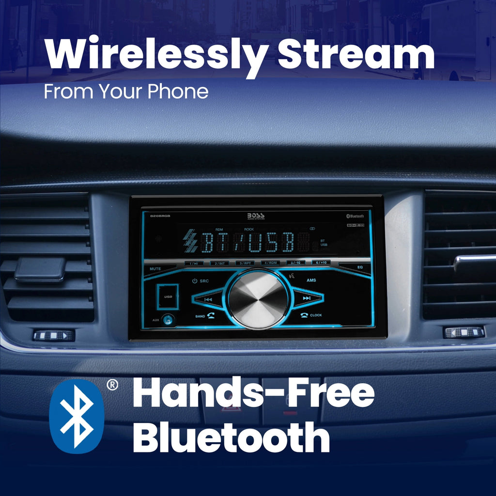 BOSS Audio Systems 820BRGB Car Stereo - Double Din, Bluetooth, No CD DVD Player, AM/FM Radio Receiver, Multi Color Illumination, Wireless Remote