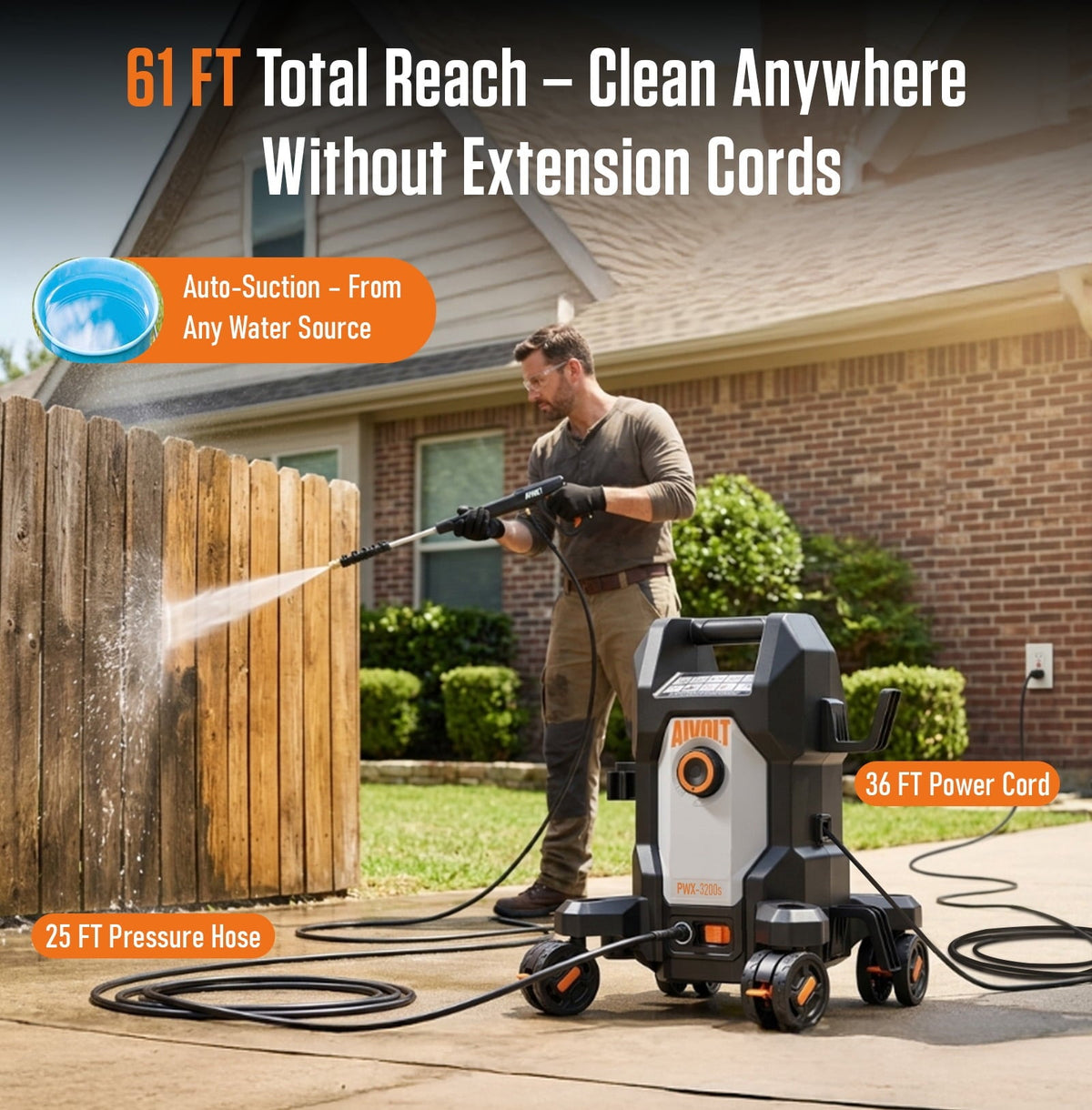 AIVOLT 4800 Psi at 2.76 GPM 13 Amps Corded Electric Cold Water Pressure Washer, Quick Connect Tips