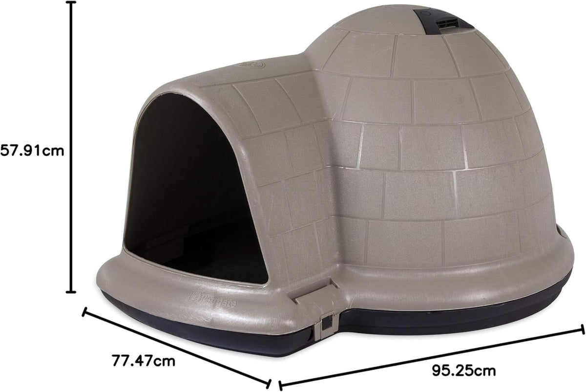 Petmate Indigo All-Weather Portable Medium Plastic Outdoor Igloo Dog House, 37.5"L For Dogs 20 to 50 lb, Taupe & Black