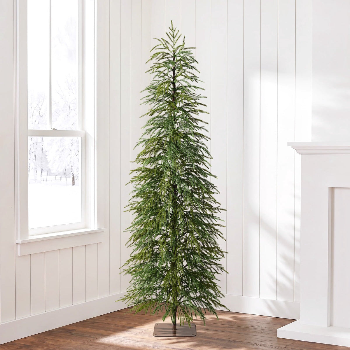 DR.Planzen 6' Green Cypress Artificial Christmas Tree, Pencil Xmas Tree with Foldable Metal Stand, Easy Assembly Indoor Large Room Holiday Decor