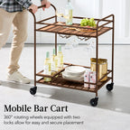 Best Choice Products 2-Tier Rolling Bar Cart Indoor/Outdoor w/ Storage Shelves, Wine Rack, Lockable Wheels - Brown