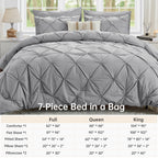 Sasttie Queen Size Comforter Set, 7-Piece Bed in a Bag, Pintuck Bedding Sets for All Season, Light Grey