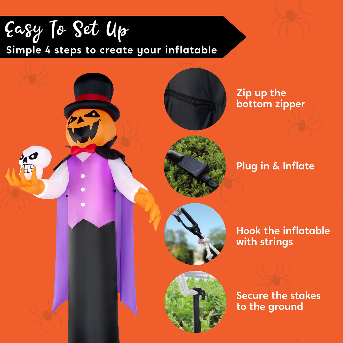 Joyfy 12 ft Giant Halloween Inflatable Pumpkin Ghost Vampire with Skull Decoration with Built-in LEDs, Ghost Halloween Decorations Outdoor Blow Up Yard Lawn Decoration