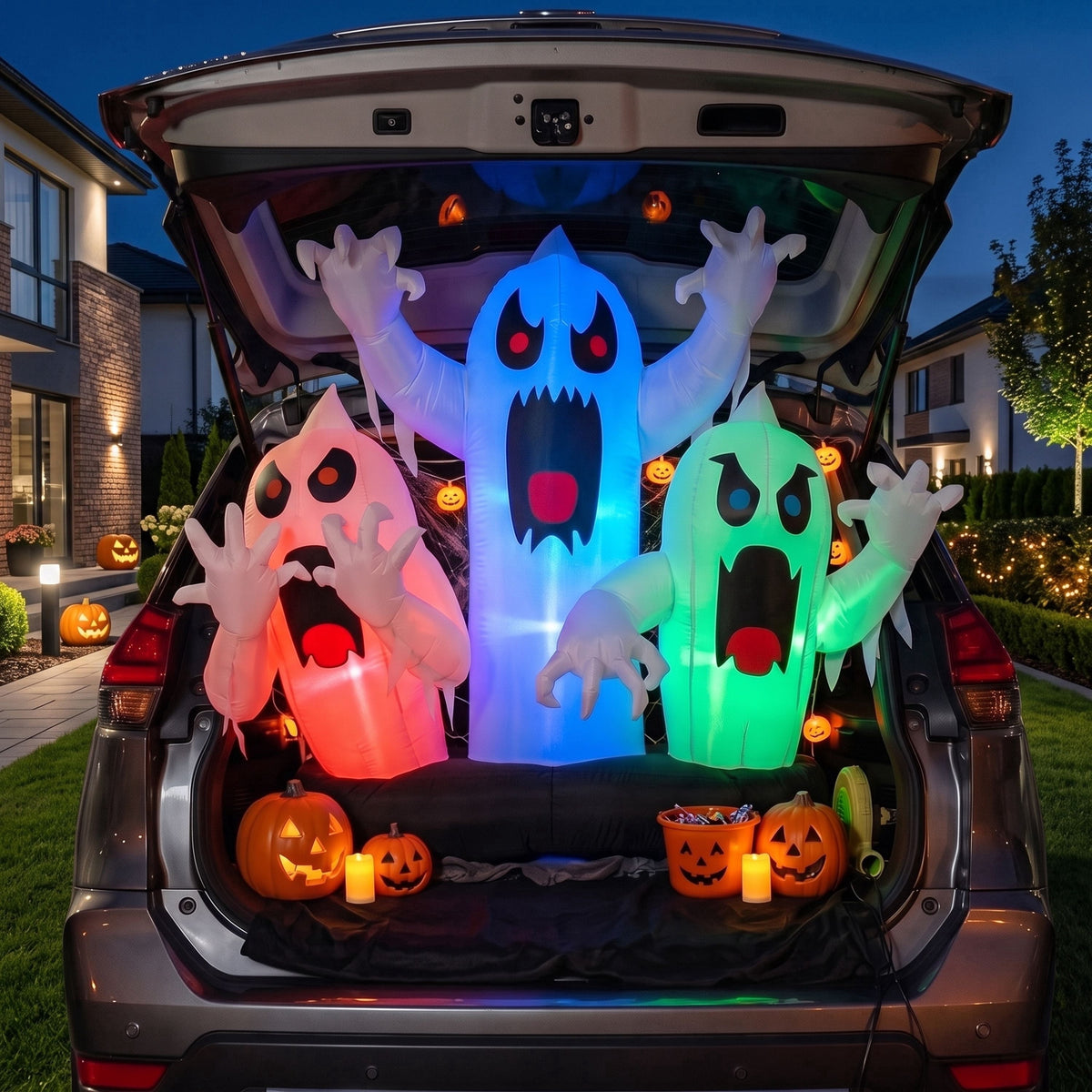 Joyfy 6 ft Halloween Inflatable Archway Decoration with Multi-Characters, Trunk or Treat Car Decorations Kit Archway with Built-in LED Light for Halloween Party, Outdoor, Yard, Garden Decor