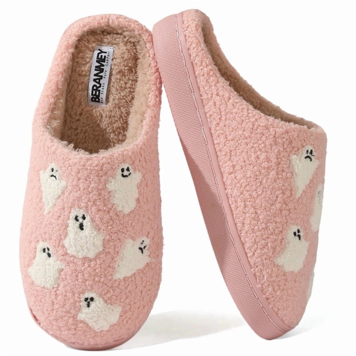 BERANMEY Halloween Slippers for Women Perfect Soft Plush Comfy Warm Slip-On Cute Womens Slippers Indoor Fluffy House Slippers for Women and Men Non-slip Fuzzy Flat Slides