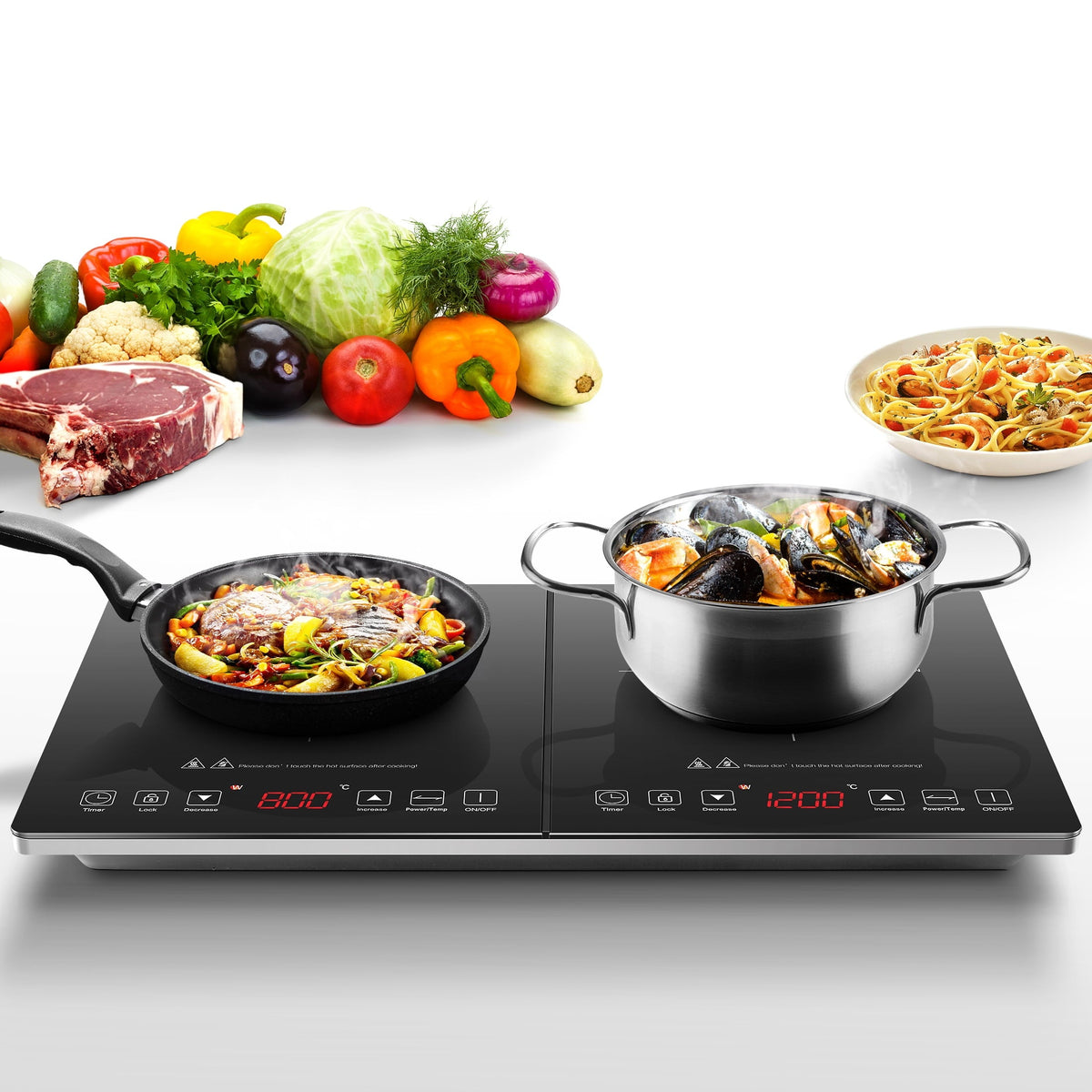 Sunmaki Double Induction Cooktop Portable Electric Stove 2 Burners Electric Cooktops 1800W, 10 Temperature & Power Levels