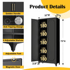 Polup Modern Tall Metal Kitchen Storage Pantry Cabinet, 75" H, Adjustable Shelves, Doors, Black