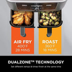 Ninja Foodi 10 QT 6-in-1 DualZone Smart XL Air Fryer, 2 Independent 5 QT Baskets, Grey - DZ550