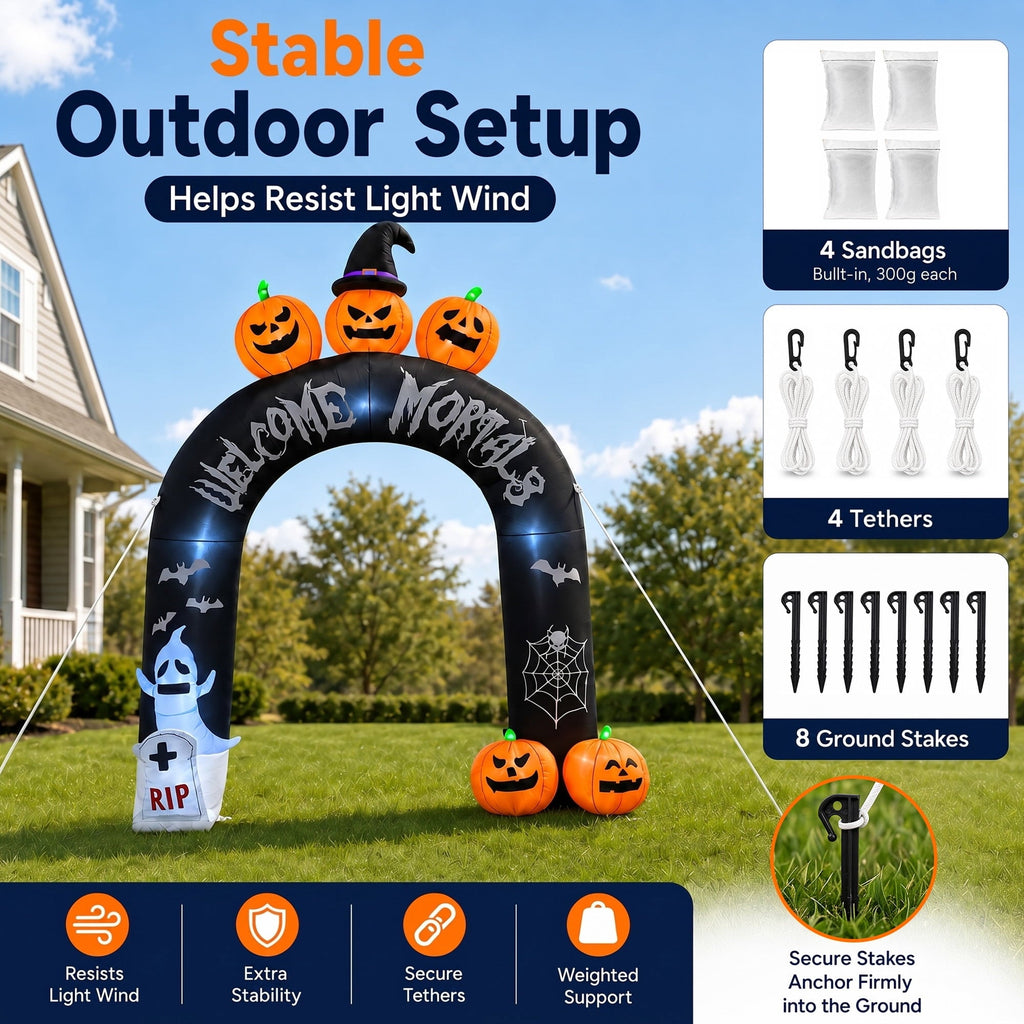 BEEPRINCESS 10FT Halloween Inflatable Arch for Outdoor Decor, LED Lighted Scary Archway with Ghost & Pumpkin, Blow Up Yard Decoration for Haunted