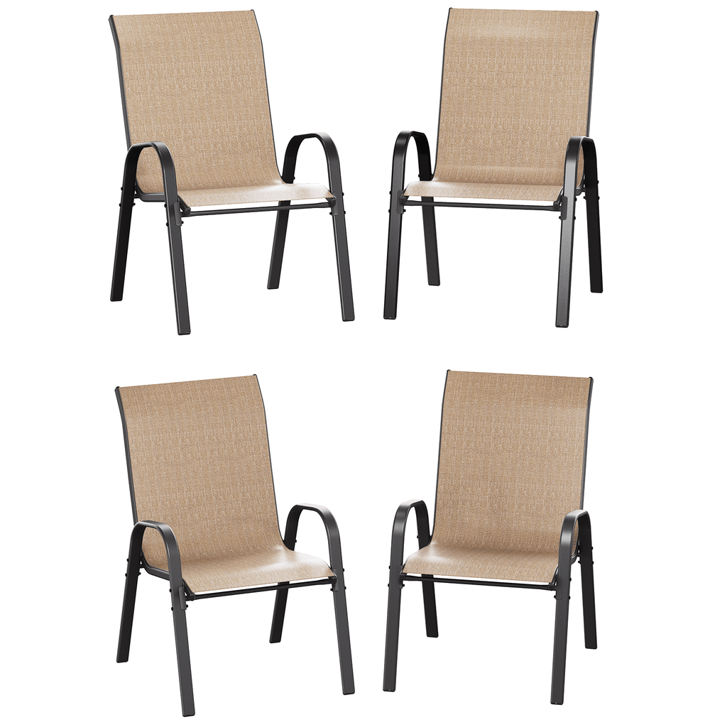 ELPOSUN Patio Chairs Set of 4, Outdoor Stackable Dining Chairs for All Weather, Breathable Garden Outdoor Furniture for Backyard Deck,Khaki