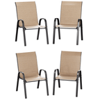 ELPOSUN Patio Chairs Set of 4, Outdoor Stackable Dining Chairs for All Weather, Breathable Garden Outdoor Furniture for Backyard Deck,Khaki