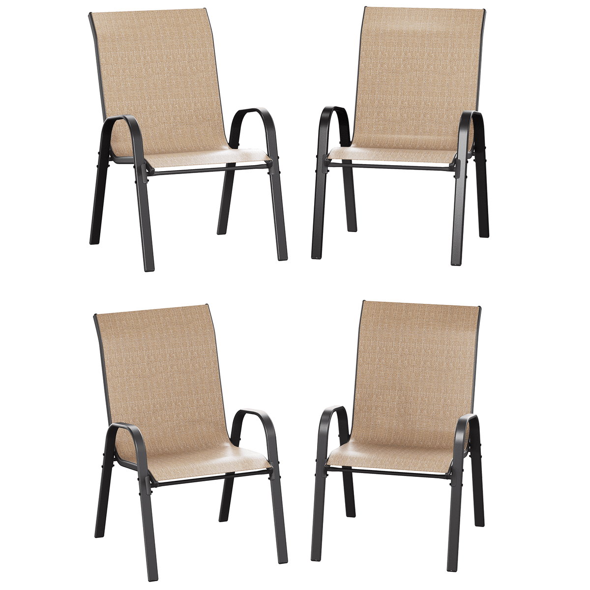 ELPOSUN Patio Chairs Set of 4, Outdoor Stackable Dining Chairs for All Weather, Breathable Garden Outdoor Furniture for Backyard Deck,Khaki