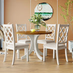 Llinc Store 5-Piece Round Dining Table Set For 4 With Upholstered Chairs, Walnut Table/Beige Chairs