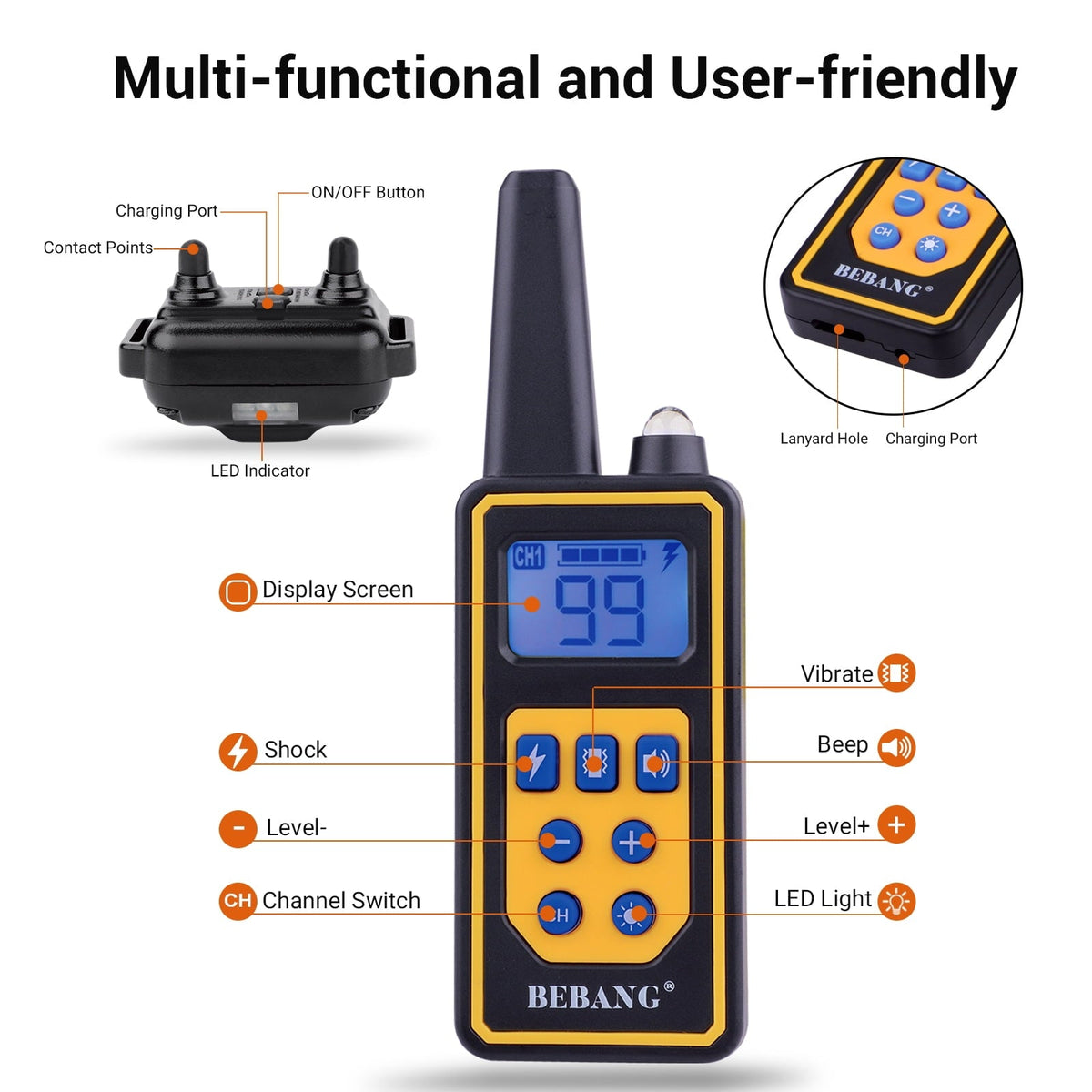 BEBANG 2600FT Dog Training Collars for 2 Dogs, Dog Shock Collar with Remote, 3 Modes Beep Vibration Shock, Waterproof, LED Light for Training Small