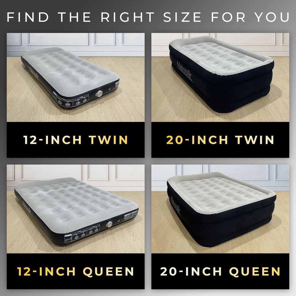 MaisonAir 20in Twin Airbed Premium Air Mattress with Coil Beam Support and Built in Pillow with Electric Air Pump