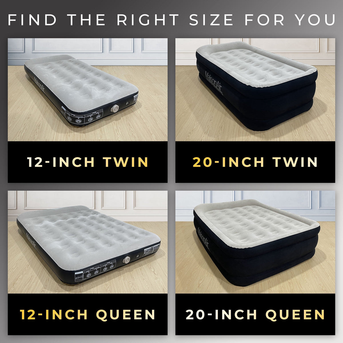 MaisonAir 20in Twin Airbed Premium Air Mattress with Coil Beam Support and Built in Pillow with Electric Air Pump