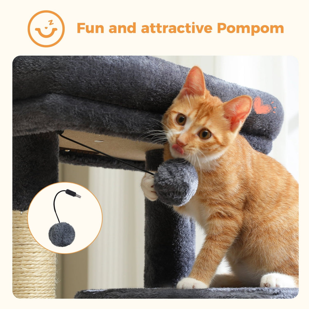 PAWZ Road Cat Tree Condo 46”with Sisal Covered Scratching Posts Tower Deep Hammock and Large Perch for Small Cats,Dark Gray