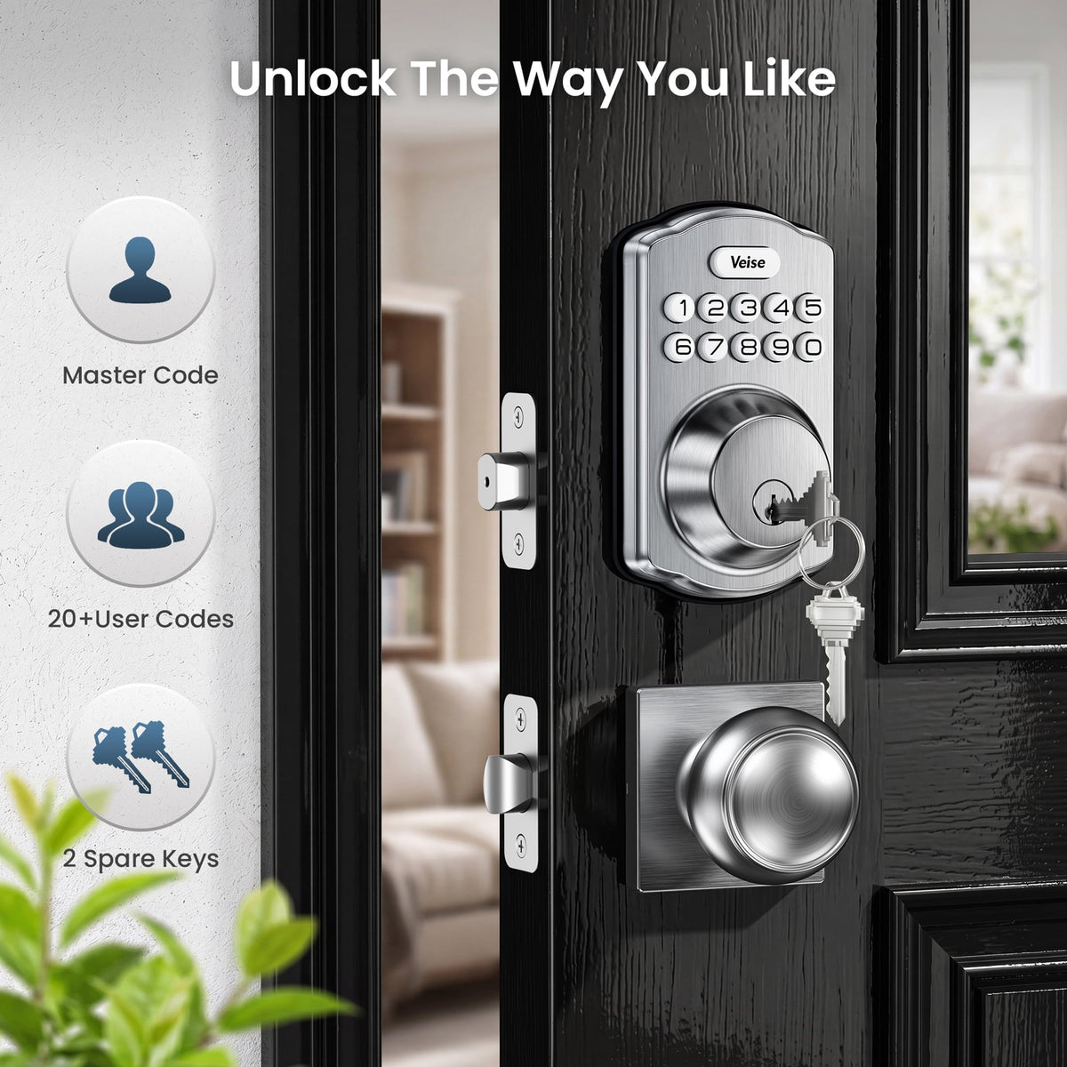 Veise Keyless Entry Door Lock with 2 Knobs Set, Electronic Keypad Deadbolt, Easy Installation Digital Smart Door Lock Set, Auto Lock, One-time Codes