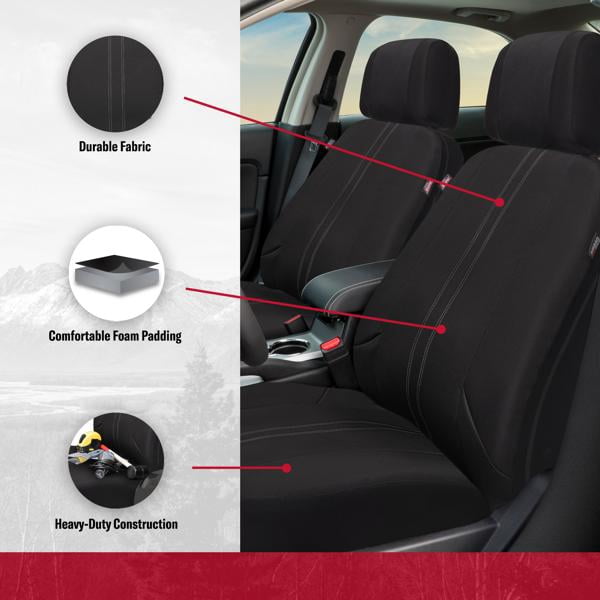 Genuine Dickies 2-Piece Quincy Pro-Grade Seat Covers for Cars, Trucks, and SUVs, Black
