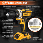 Cshidworld Tool Set with 21V Cordless Drill, Drill Set with 2 Batteries and Charger, 95PCS Electric Power Drill Tool Kit, Repair Tools Sets Combo