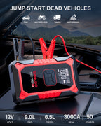 Gooloo Jump Starter with Air Compressor, 3000A Portable Car Battery Jump Starter (9.0L Gas/6.5L Diesel) with 150PSI Digital Tire Inflator, 12V Car